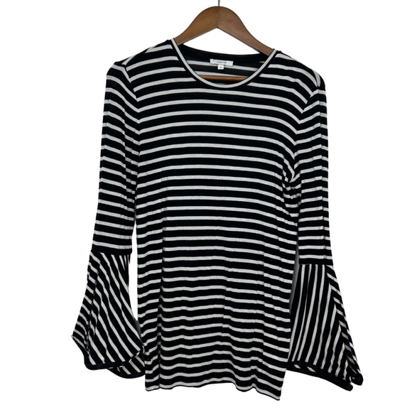 Maette Black & White Striped Soft Jersey Top with Bell Sleeves Size Small - Picture 5 of 7